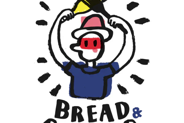 logo of a clown holding a fork and a botlte of wine in the other hand - a protest against the stupifying of our food system
