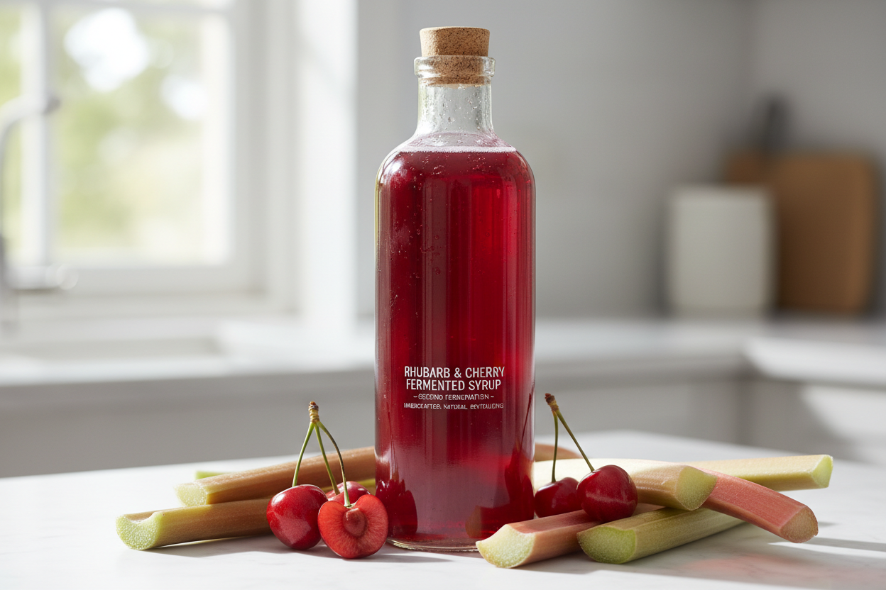 Cherry and Rhubarb Syrup (for 2F Kombucha, Jun and Water Kefir)