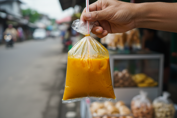 no garnish, in a bag with a straw as in Java style